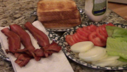 Making BLT's with home cured Maple Bacon, home grown tomatoes & lettuce